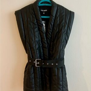 Steve Madden Black Quilted Vest with Belted Waist